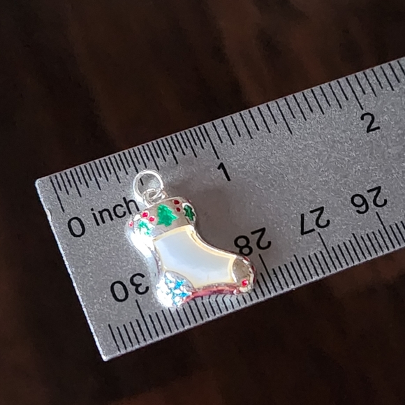 Christmas Stocking Tree MOP 925 Sterling Silver Pendant Charm Enamel Snowflake ❄ - Picture 3 of 14
